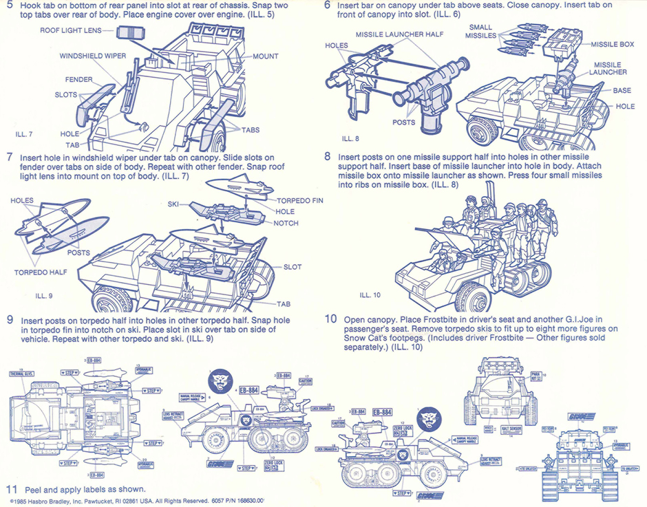 GI Joe Vehicle Snow Cat Engine Cover 1985 Original Part 