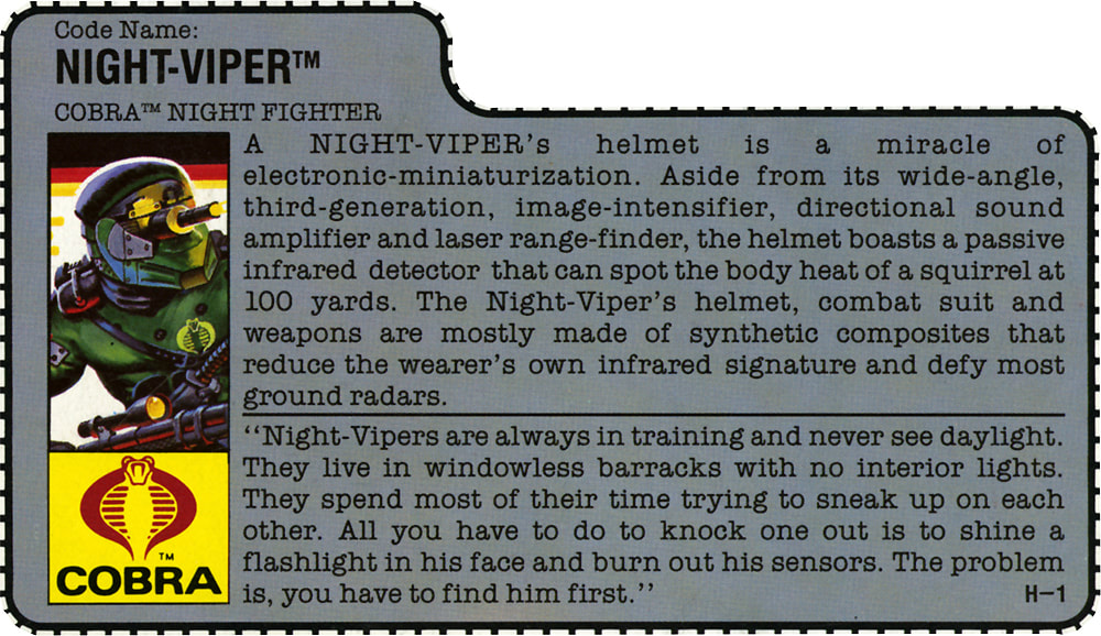 Details about   GI JOE FILE CARDS Night Viper
