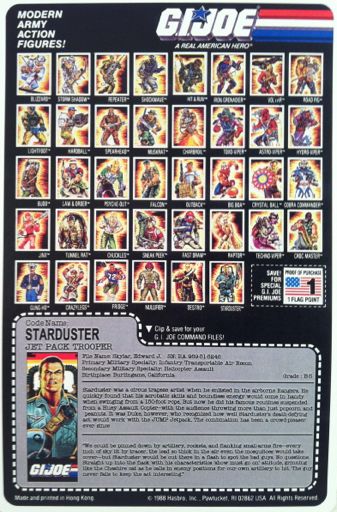 2017 Noir Major Custom GI Joe 1987 Starduster v1A Figure complète avec file card 