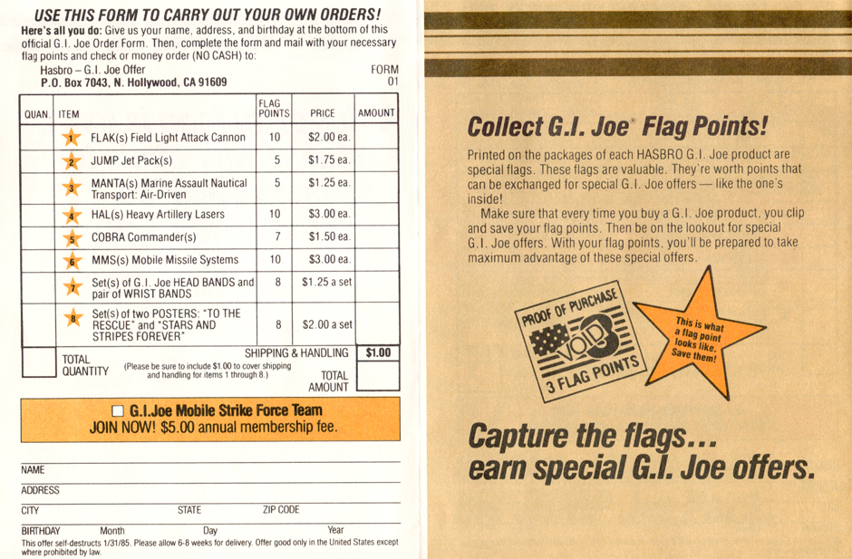 1984 GI Joe TEAM MEMBERS ONLY insert MMS mail away offer Cobra JTC P175 Brown 