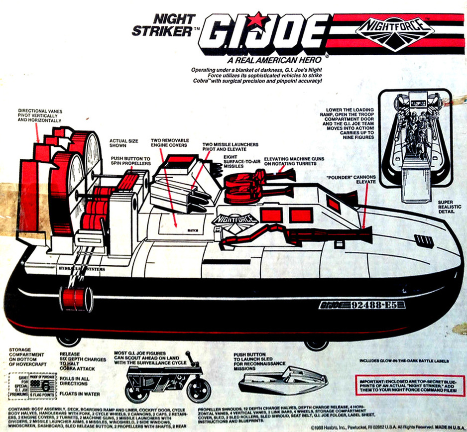 Gi Joe Night force Night Striker 1988 Gear Box Vehicle part