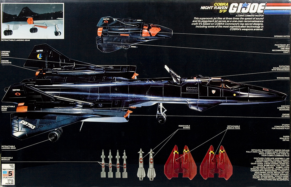 GI Joe ARAH 1986 Cobra Night Raven parts Drop Down Missile Launcher w/ Missiles 