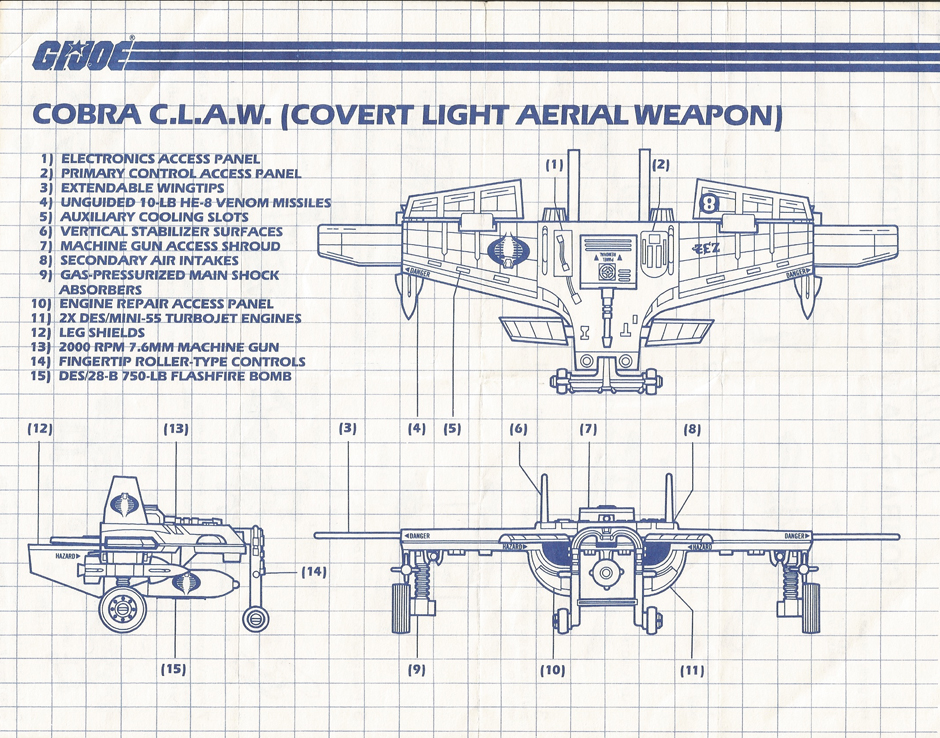COVERT LIGHT AERIAL WEAPON JOE Series 3 Blueprint Instructions COBRA CLAW G.I 